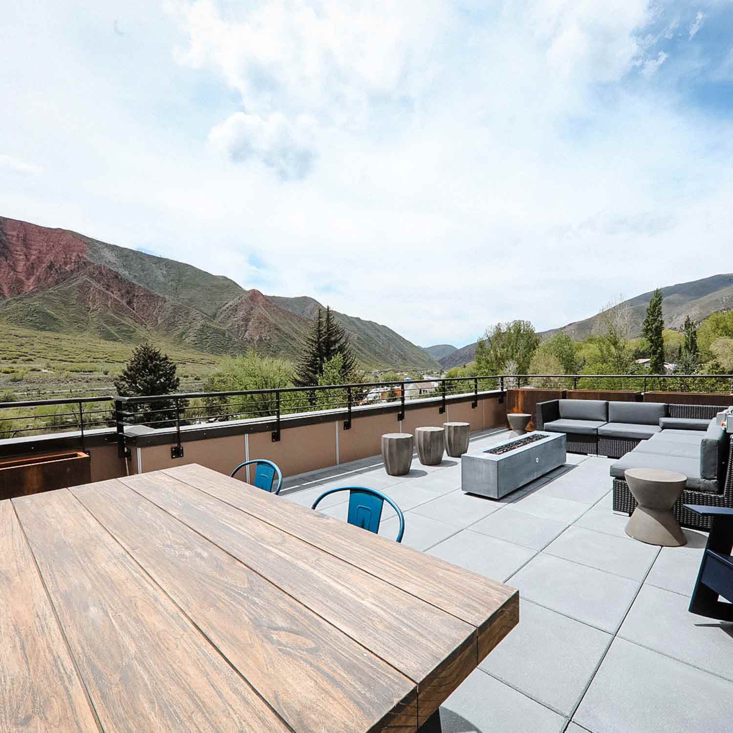 View from the rooftop patio of an apartment building in Glenwood Springs