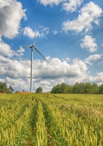 Wind turbines at a field